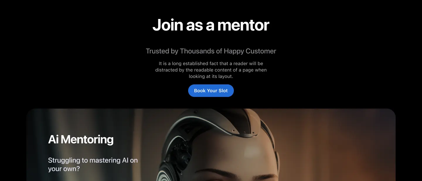 The "Join as a mentor" section where it sat on the previous homepage — directly below Book my Mentor